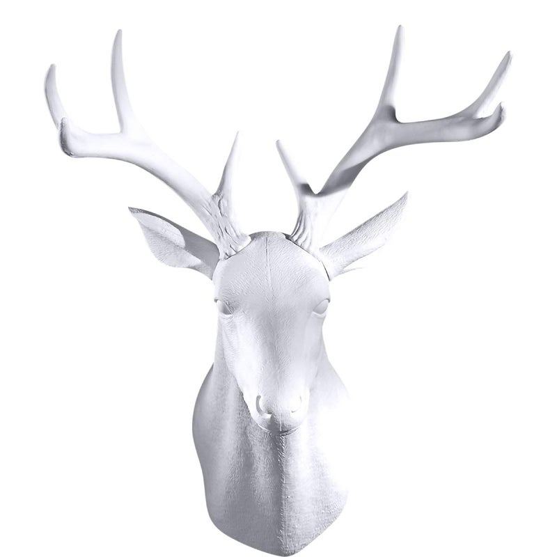 Notakia White Deer Head Wall Decor Deer Antlers Wall Sculpture Faux Taxidermy Wall Animal Head 19.69 x 11.81 x 15.75 inches - Image 1